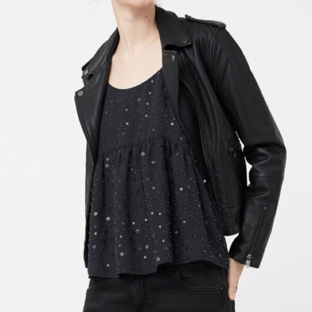 MANGO Navy Star Pattern Top